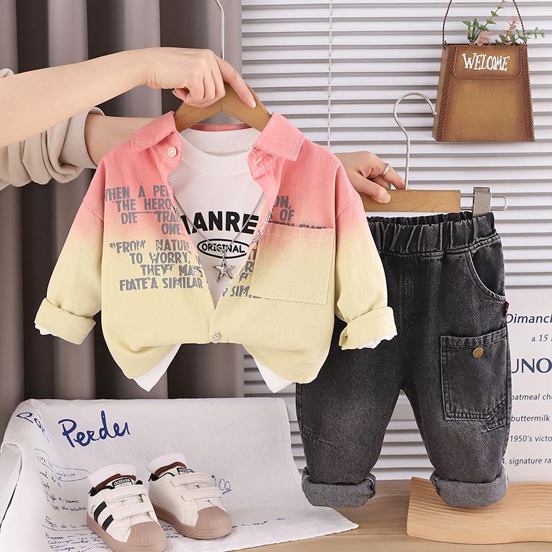 Boys Stylish Gradient Jacket Three-Piece Set for Spring & Autumn 2026 80cm-120cm (Set of 5)