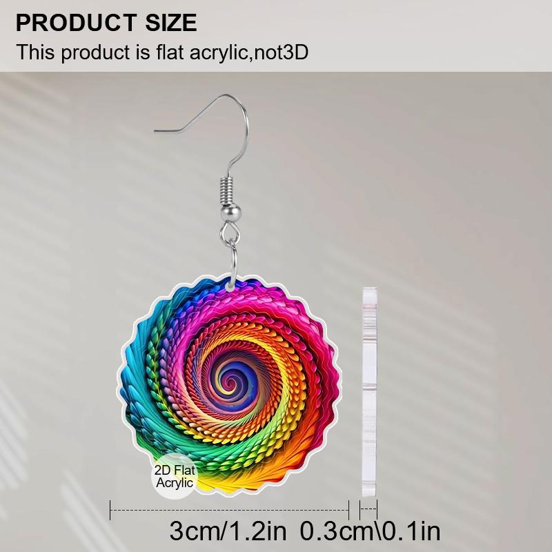 2D Flat Bohemian Colorful Swirl Pattern Acrylic Dangle Earrings Multicolor Women's Jewelry Gifts