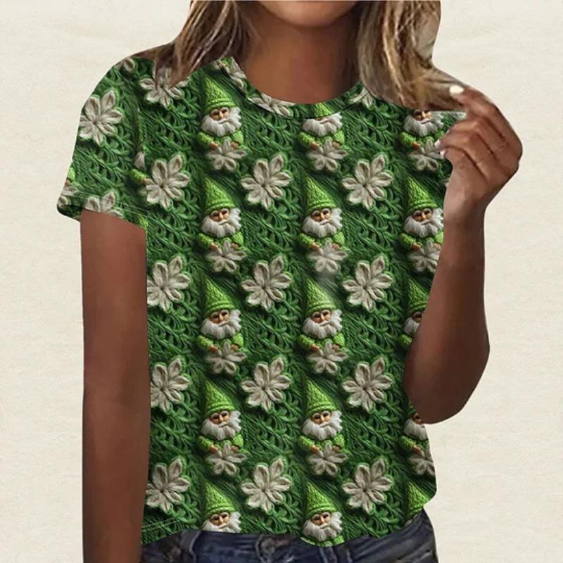 Summer Round Neck 3D St. Patrick's Day Print Top Fashionable Casual Short Sleeved Women's T-shirts