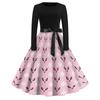 Women's Casual Christmas Print Dress with Neck, Vintage Holiday Dress