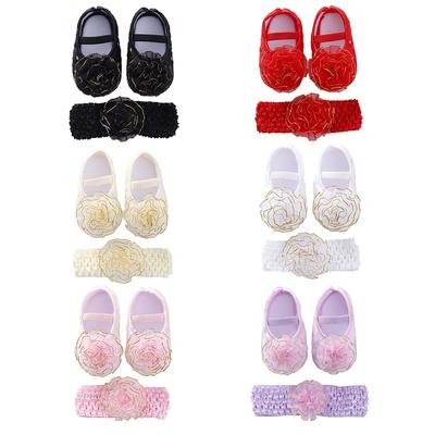 Babyschuhe Taufe Baby Mädchen Spitzenschuhe Prewalker Süße weiche Babyschuhe für 0–18 Monate mit Haarband
