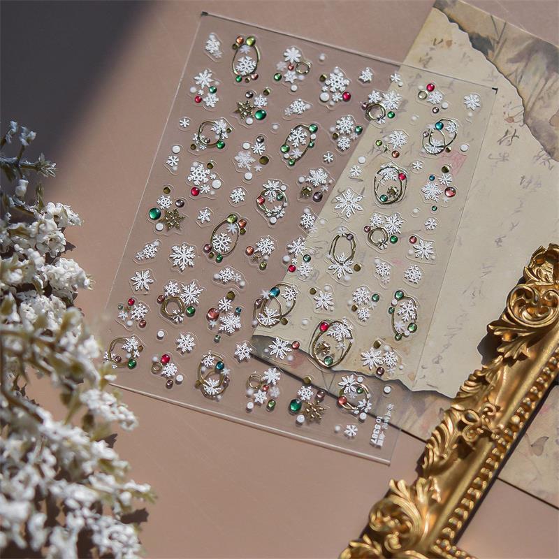 Cute Christmas Style Colorful Polka Dot Snowflakes Nail Art Stickers Women Nail Art Print Embossed Stickers Festive Nail Decor