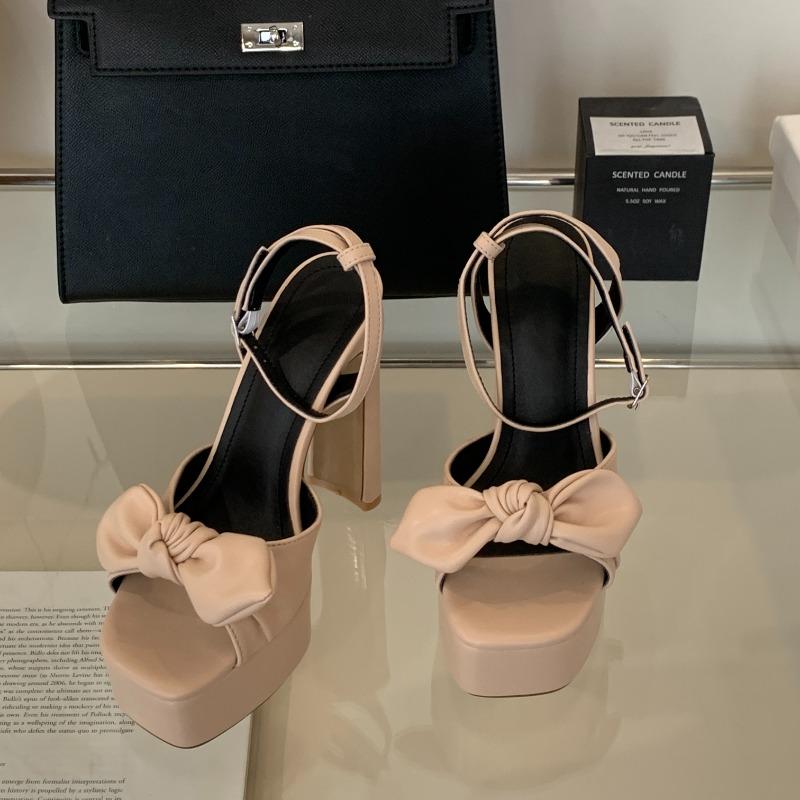 Fashion New Style Summer Butterfly-knot Square Toe Platform Heels Woman Sandals Street Buckle Strap Shoes Heels Sandals Zapatos De Mujer