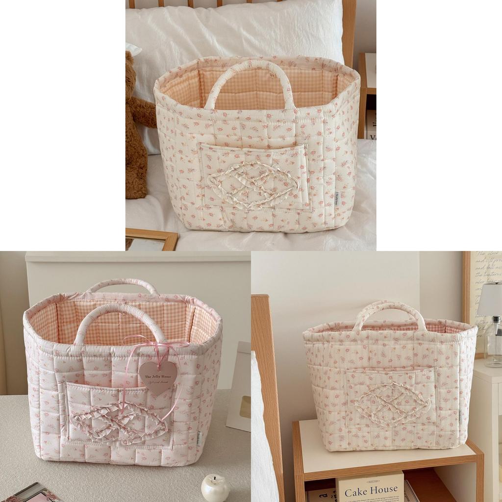 Rose Flower Storage Basket With Cotton Material And Foldable Design For Home Organization