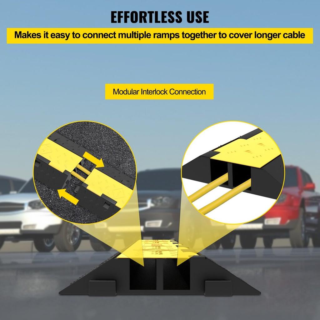 Cable Protector Ramp, 4 Packs 2 Channels Speed Bump Hump, Rubber Modular Speed Bump Rated 11000 LBS Load Capacity, Protective Wire Cord Ramp Driveway