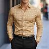 Men's Stylish Geometric Square Print Long-sleeved Shirt, Slim Fit Business Casual Shirt