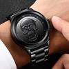Men's Quartz Watch, Black and Gold Dial, 3D Skull Head Pattern, Stainless Steel, Steampunk Rock Engraved, Men's Watch