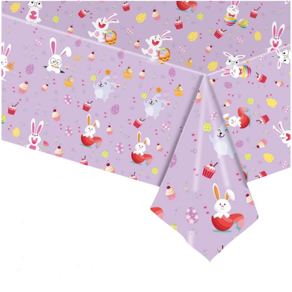 Cute Plastic Easter Tablecloth Rabbit 137*274cm Table Cover Bronzing Disposable Tablecloths Party Supplies