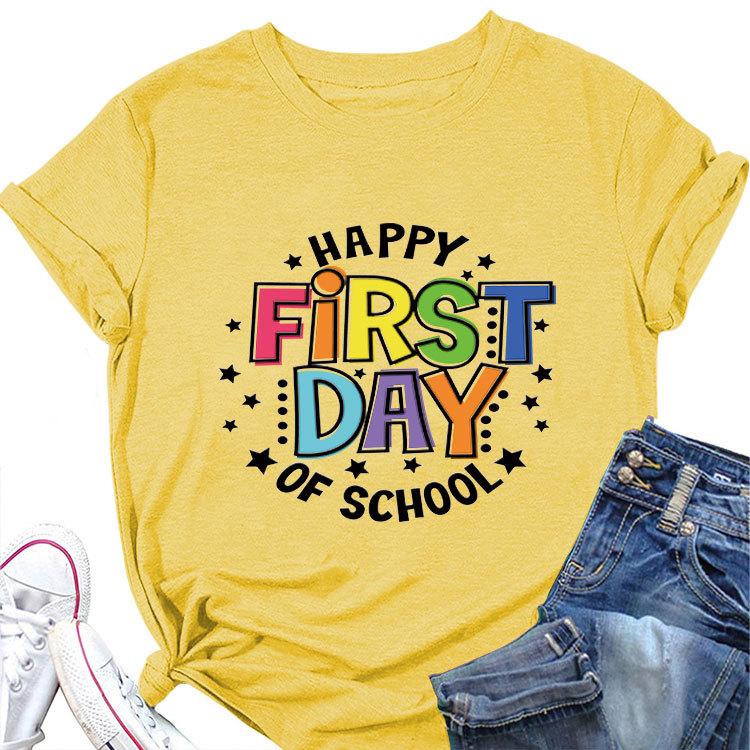 Summer loose crewneck Tshirt happy first day of printed casual shortsleeved fashion top