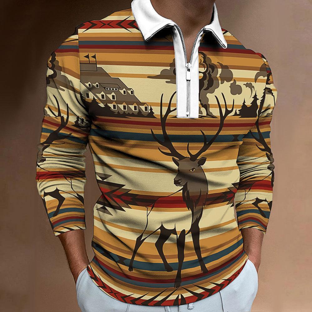 New Men's Sweatshirt Men's Zip Casual Men's Digital Printed Long Sleeve Polo Top