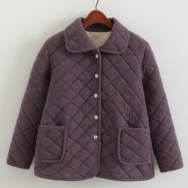 

2025 Cozy Medium-Thick Solid Color Casual Loose Jacket for Middle-Aged and Elderly Moms with Added Fleece