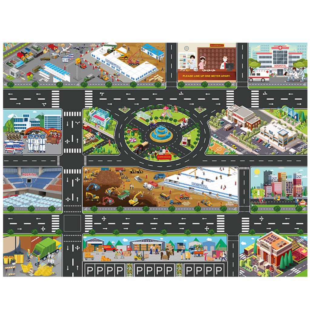 Percy's Caravan Playmat, Road, Miniature Cars, Jumbo Large Traffic Map Sheet, Educational, 130x100cm (Various Jobs)