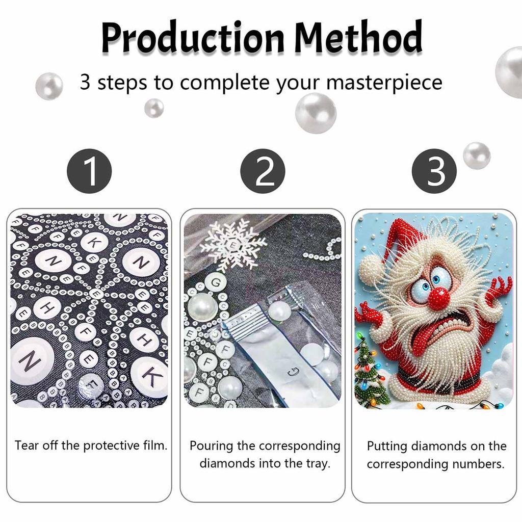 DIY Frameless Pearl Painting Kit Whimsical Santa Cozy Home Decor 3D Shiny Bead Art Canvas Relaxing Craft Gift for Adults
