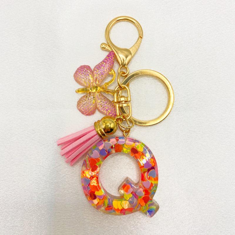 26-Letter Alphabet Resin Keychain with Star Sequins & Tassel Charm