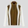 INCERUN Men Mockneck Long Sleeve Patchwork Zipper Casual Fitted Pullover Tops