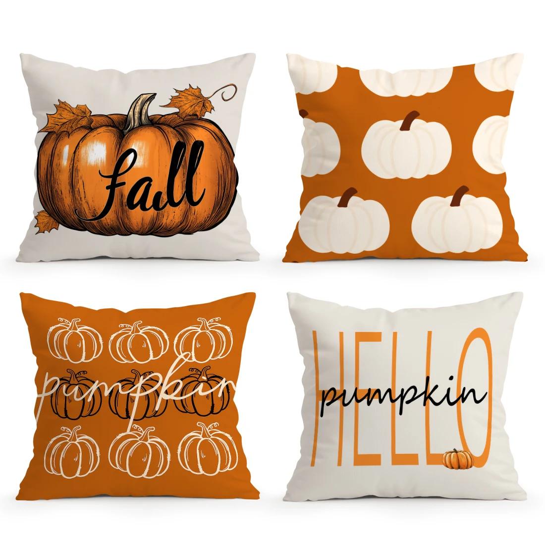 Hallo Herfst Pompoen Kussens Kussensloop Polyester Kussenhoes Sierkussen Bank Decoratie Kussenhoes Huisdecoratie 45x45cm 45x45cm