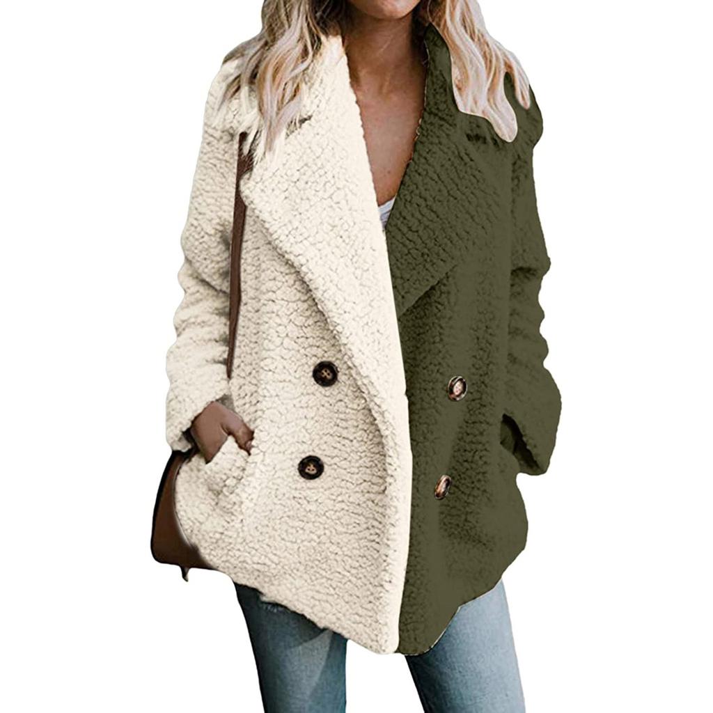 Women's Winter Casual Padded Thickened Suit Collar Button Lambswool Jacket Cardigan