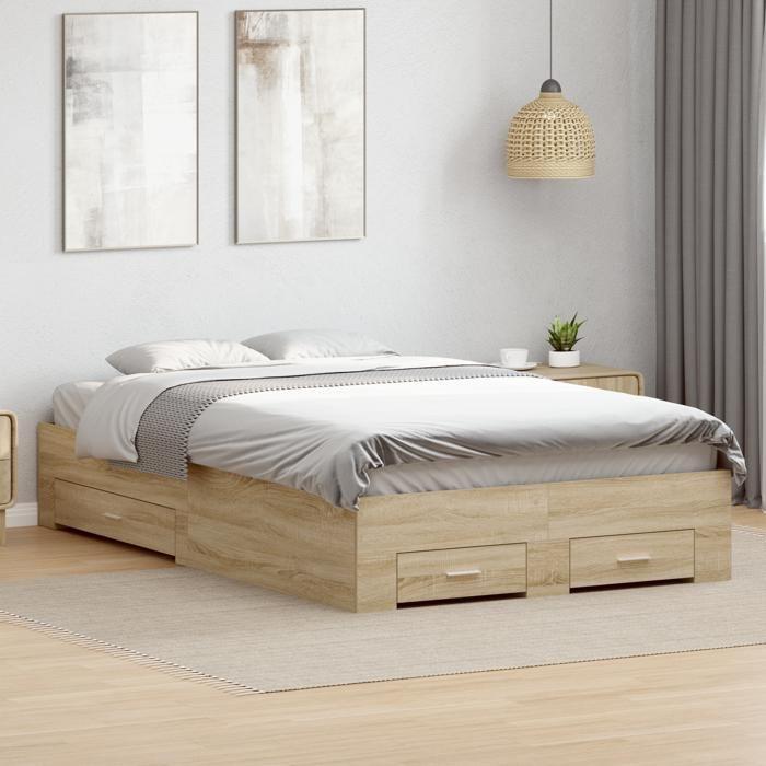 VidaXL Cadre de lit avec tiroirs chêne sonoma 120x190 cm en bois d'ingénierie 3345116