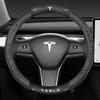 For Tesla Model 3 Model Y Model S Model X Roadster Carbon Fiber Suede Leather Anti-slip Car Steering Wheel Cover Accessories