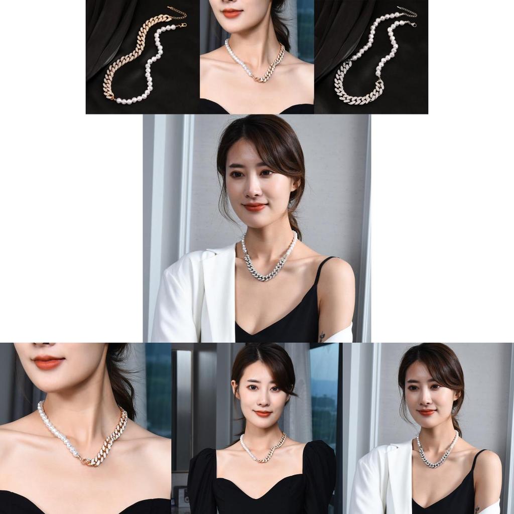 Unique Pearl Short Necklace For Women With Dazzling Rhinestones For Fashionable Style