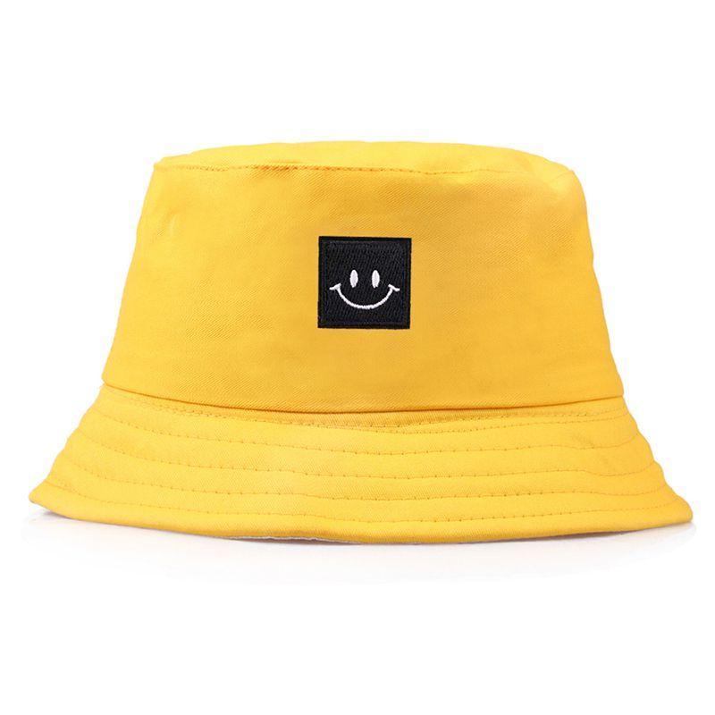 

Patch Face Smiley Folding Fisherman Bucket Hat Unisex Men Women Beach Sun Cap жовтий