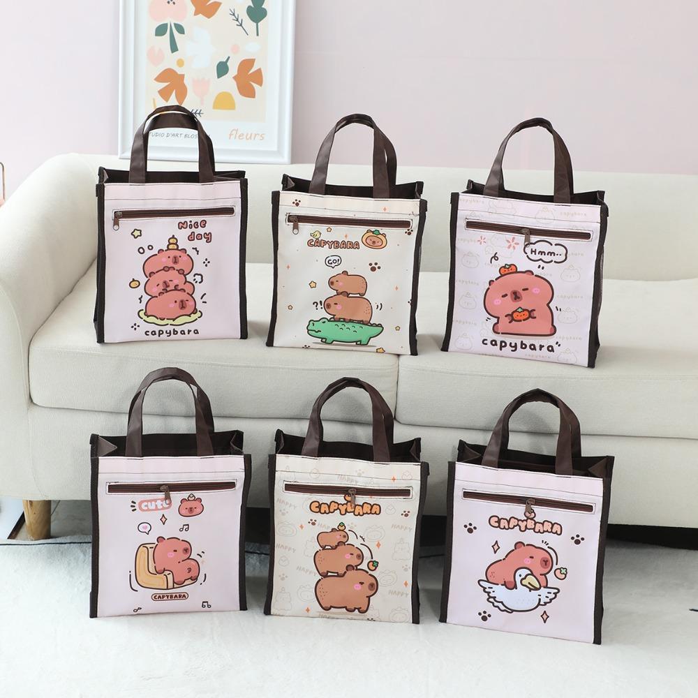 Large Capacity Children Tutoring Bag Kawaii Cartoon Storage Bag Durable Capybara Handbag  Students