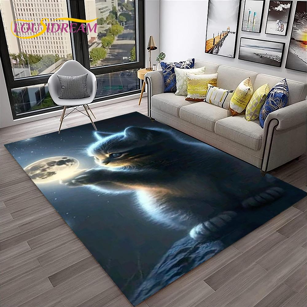 Covor de Cameră Drăguț cu Pisică și Flori Stil Desen Animat Pastoral pentru Casă Sufragerie Dormitor Canapea Preș de Intrare Decor, Covor pentru Joacă Copii Covor de Podea