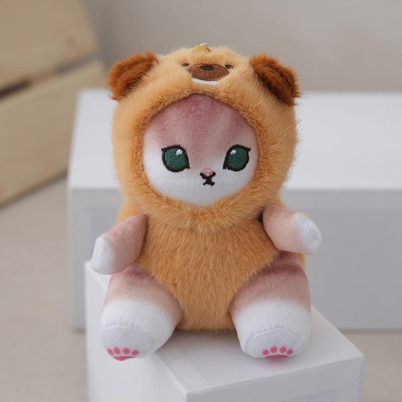 13Cm Cute Cross Dressing Raccoon Shark Cat Mini Doll Cartoon Cute Shark Fried Shrimp Cat Plush Doll Charm Package Pendant