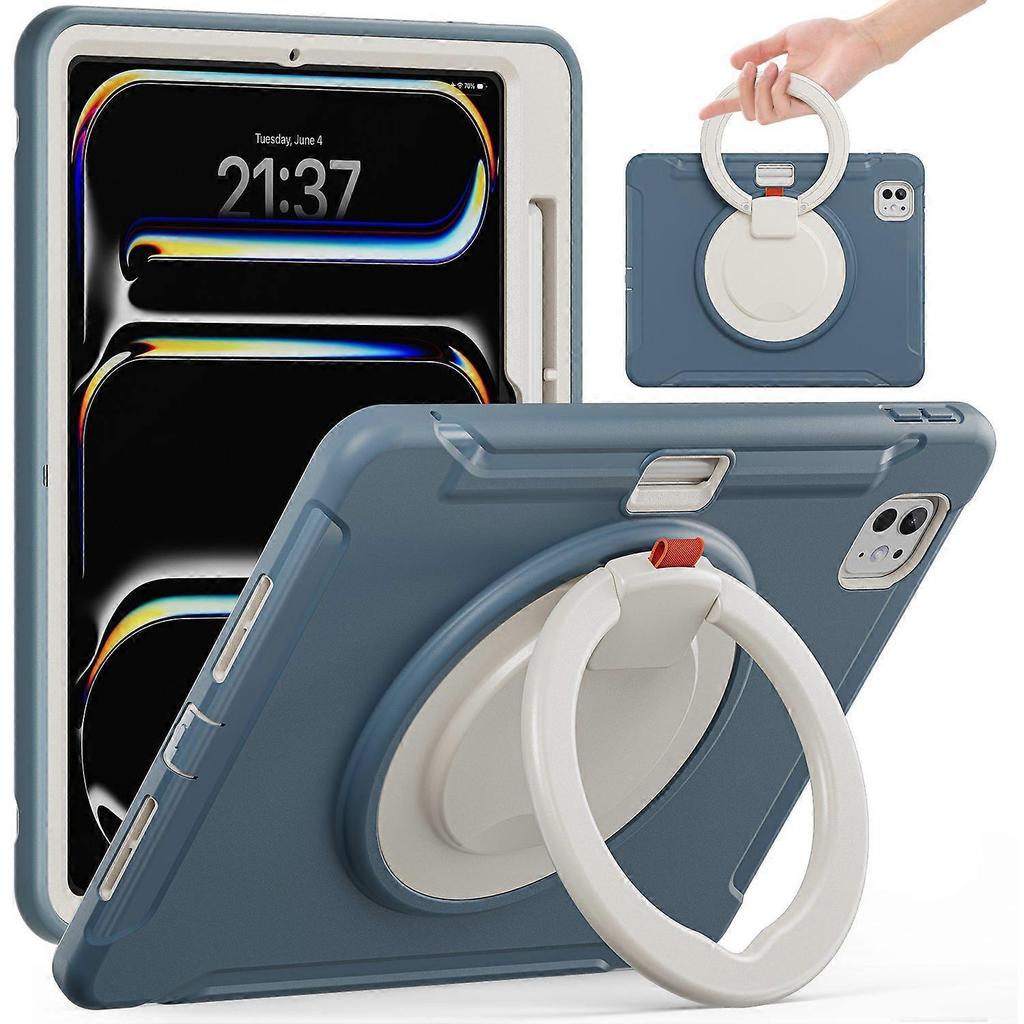Für iPad Pro 11 (2024) Case Handgriff Ständer PC+TPU Hülle mit Stifthalter - Kornblumenblau
