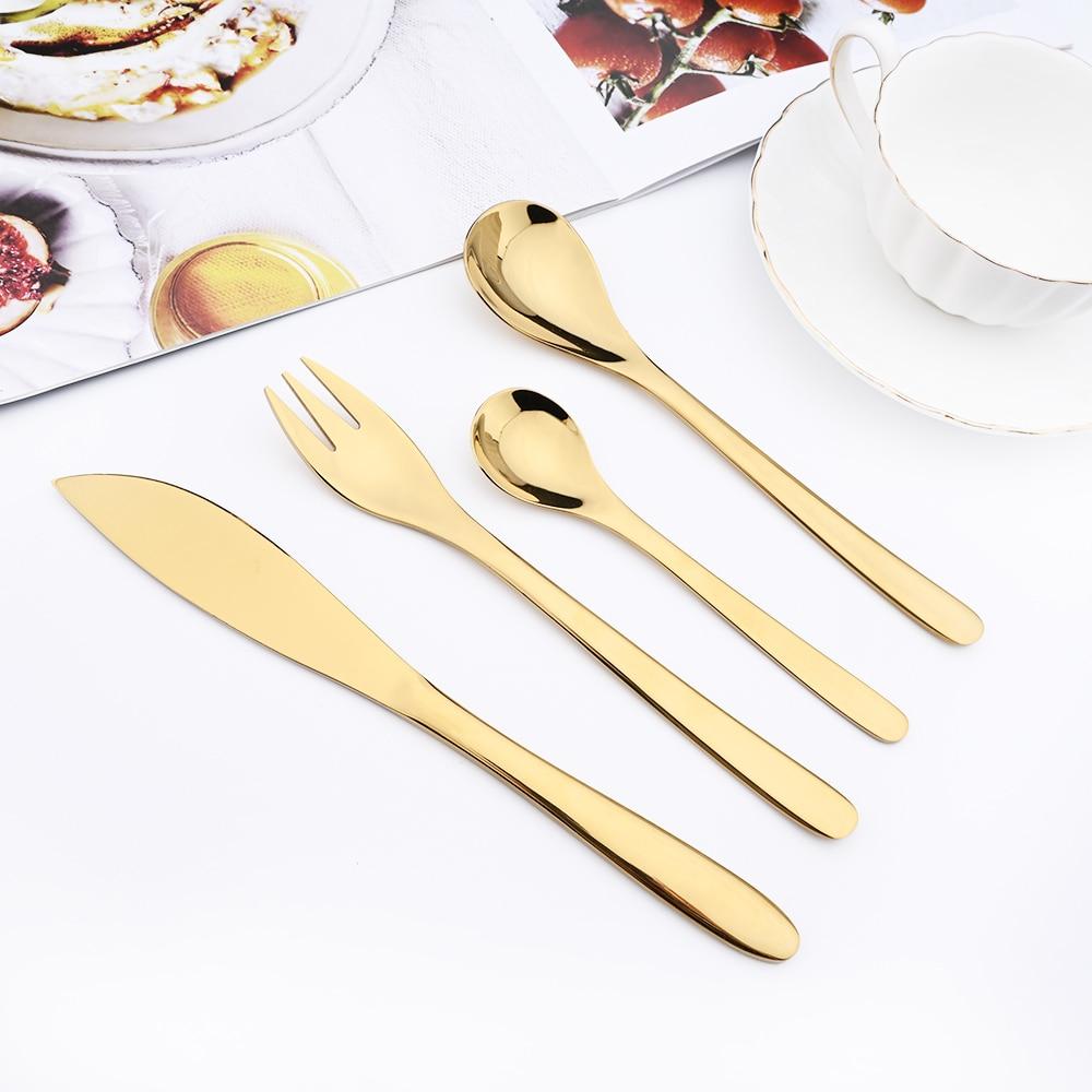 Gold 24 Pieces Cutlery Set 304 Stainless Steel Drop Shaped Teaspoons Dinnerware Kitchen Knife Fork Spoons Tea Spoon Tableware