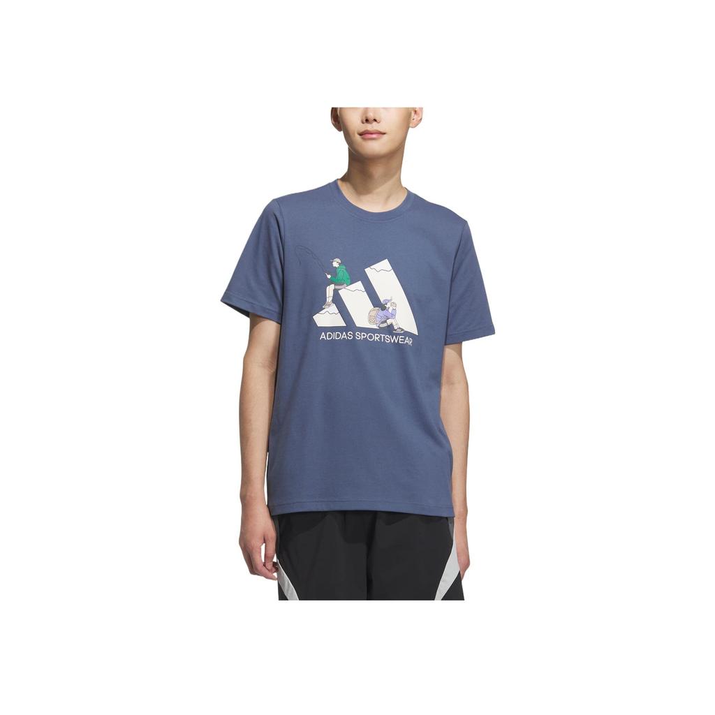 Adidas Graphic Short Sleeve T-Shirt Comfortable Versatile Casual Soft Men T-Shirts Gray Blue KB7749