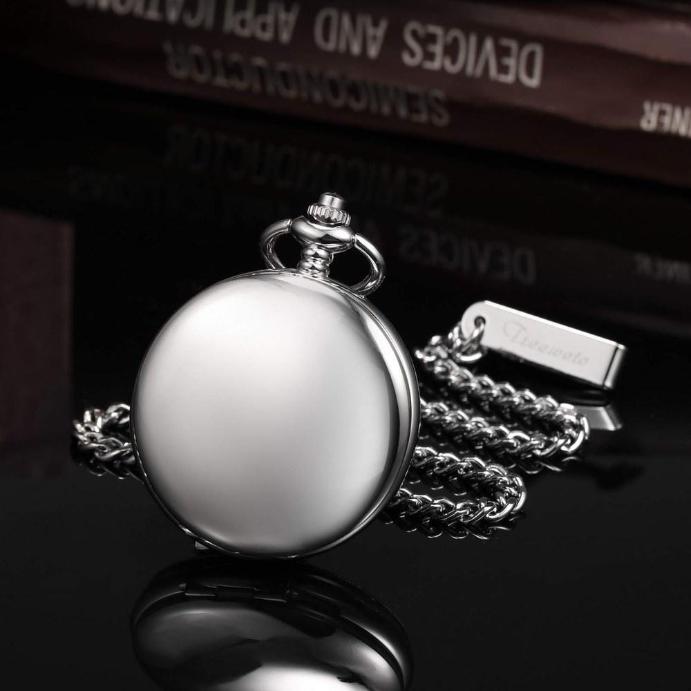 TREEWETO Mechanical Pocket Watch Antique Gold Skeleton Dial Roman Numerals Silver Double Hunter Chain Cover