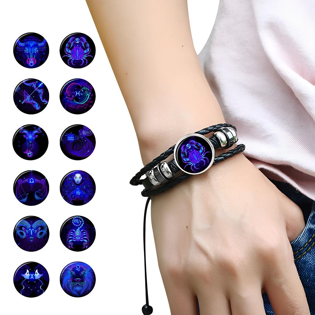 12 Constellation Handmade Leather Bracelet Woven Multi-layer Punk Twelve Zodiac Couple Bracelet KTJ