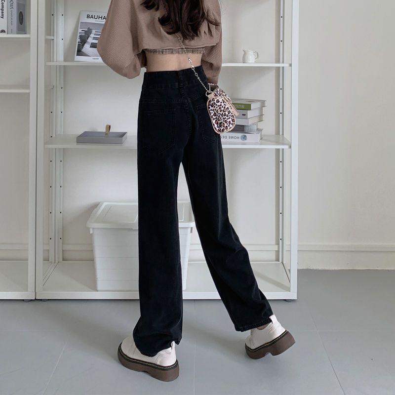 Women's High Waist Plus Size Wide Leg Jeans - Korean Style, Slimming Loose Fit, Summer To Autumn Wear