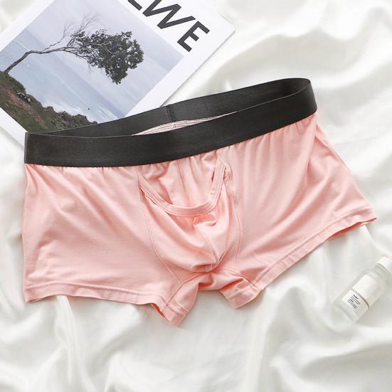 Mid-Rise Elastic Waistline Men Panties Simple Patchwork Color U Convex Shorts Briefs