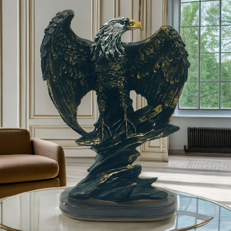 Resin Bird on Rock Sculpture Ornament with Spreading Wing Design for Office and Living Space Decorative Figurine Gift