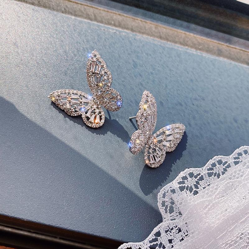 Argento Sterling Orecchini a Farfalla W/Madreperla & Pietre Zirconi Cubici