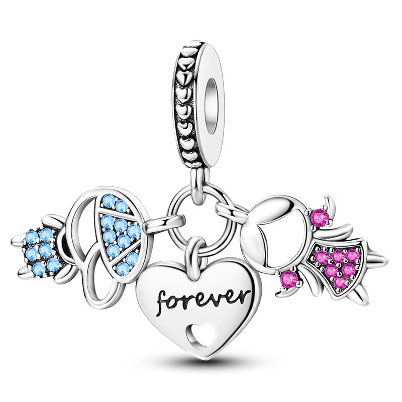 Copper Love Mother Family Sister Heart Charms Beads Fit Original Bracelet Charm Diy Jewelry Family Gift