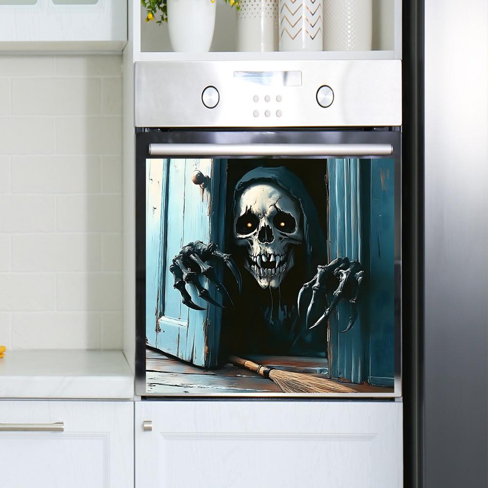 Skeleton Halloween Smile Open Door Glass Cabinet Kitchen Home Decor Stickers
