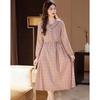 D.F.DEAR Women's 2026 Summer Plaid Peter Pan Collar Tie-Waist Long-Sleeve Dress