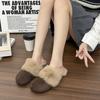 2025 Autumn and Winter New Outer Wear Bag Head Fluffy Slippers Women's Round Head Flat Bottom Half Slippers Plush Fluffy Women's Shoes