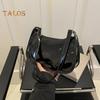 Retro Glossy Shoulder Bag Ladies Solid Color Faux Leather Underarm Bag Casual Hobo Purse Waterproof Handbag for Daily Life Travel Parties