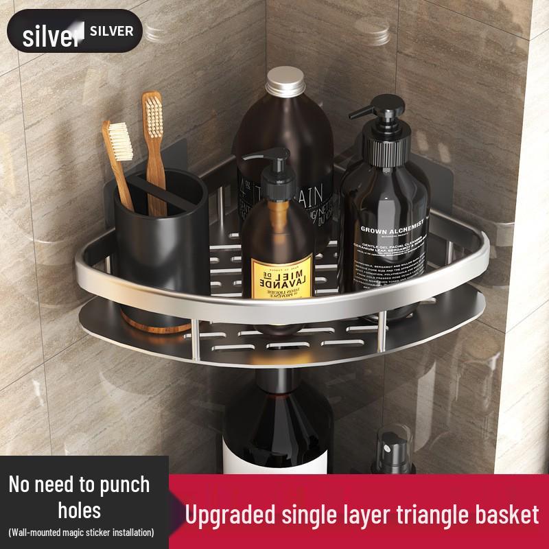 Aluminum No-Drill Corner Bathroom Shelf