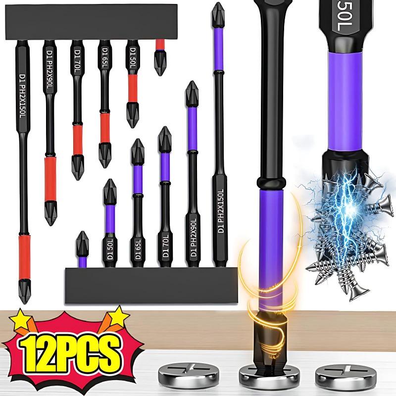 12/6PCS Magnetic Screwdriver Bits Non-slip Shockproof Phillips Impact Bits Hex Shank Alloy Steel Bits Suitable for Power Tools