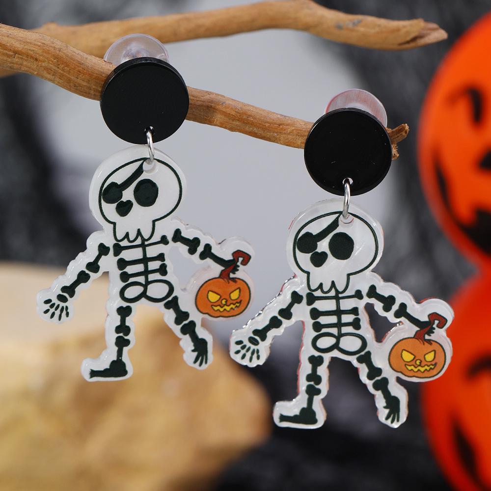 Halloween Series: Scary Funny Ghost Pumpkin Bat Spider Skull Stud Earrings