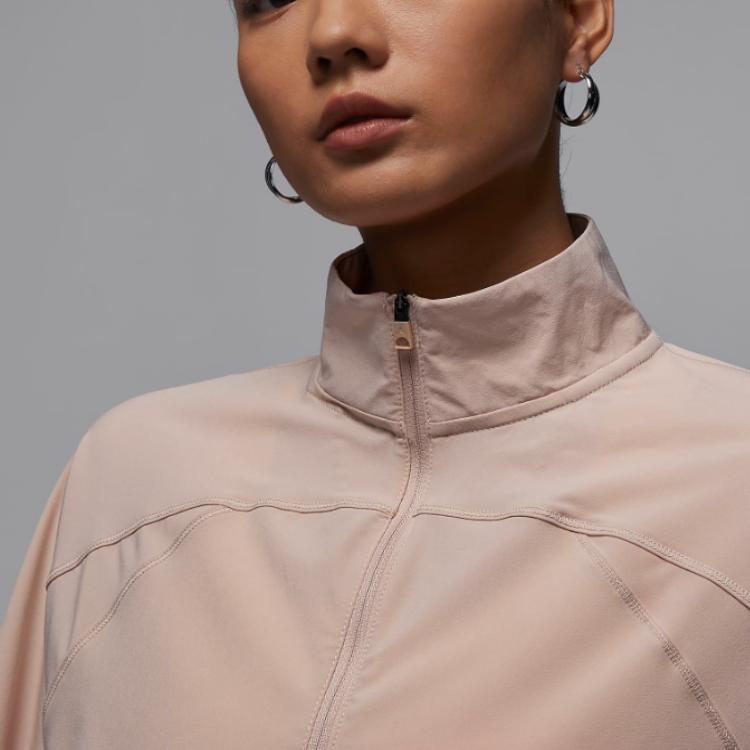 Jordan Solid Color Stand Collar Zipper Casual Jacket Women Jackets Beige FN5144-207