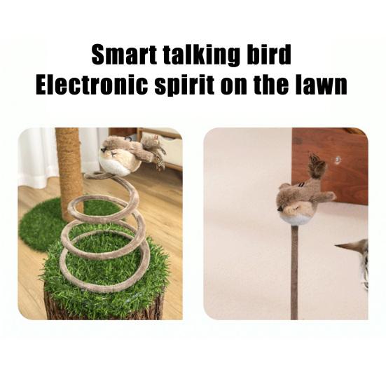 Cat Scratching Toys Spring Teaser Stick with Sound Birds Interactive Cat Toy Bite Resistant Plush Sparrow for Indoor Outdoor