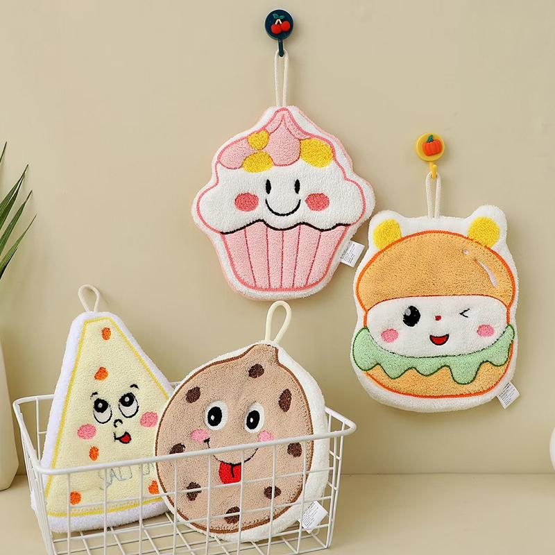 Cute Hand Towel Bread Biscuit Shape Cleaning Cloth Thicken Kitchen Cleaning Rag Soft Bathroom Wipe Towel Home Supplies