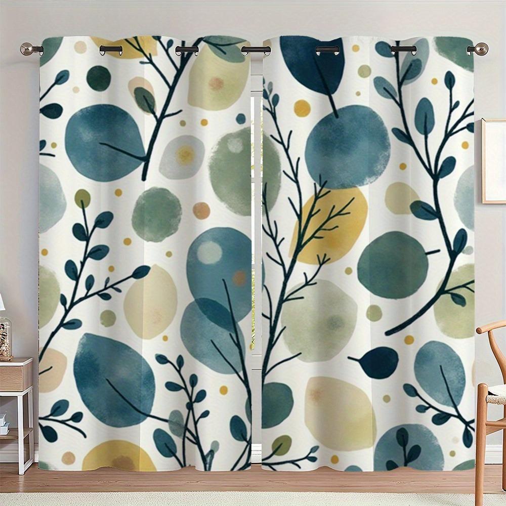 Watercolor Leaves Branches Printed Pattern Curtains Polyester Fabric Suitable Bedroom Living Room Decoration Curtain Ideal For