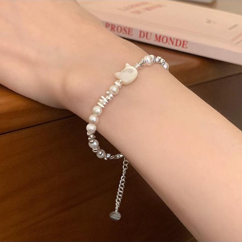 VENTFILLE 925 Sterling Silver Irregular Natural Pearls Letter Bracelet for Women Girl Bead Grace Lucky Jewelry Gift Dropshipping